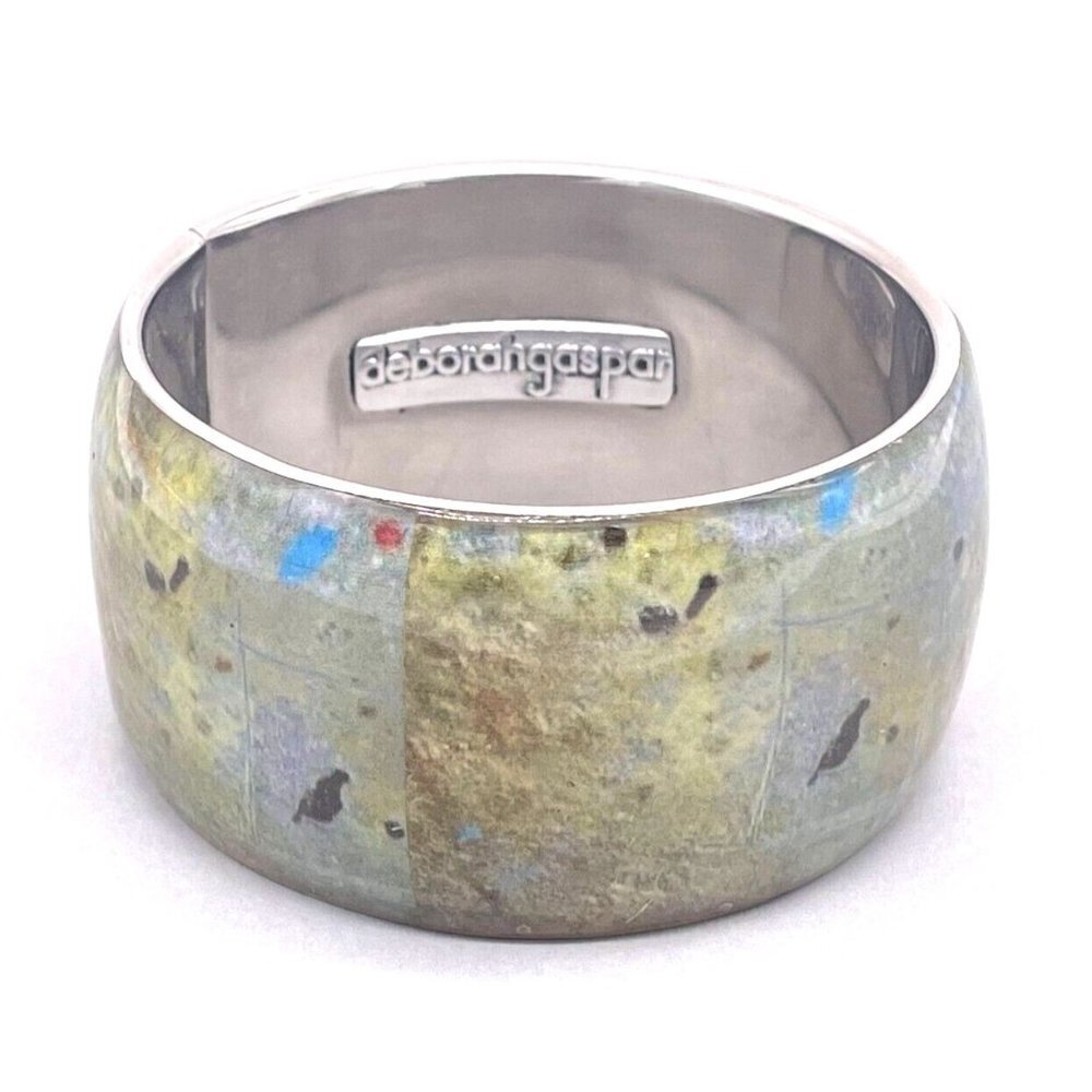 Deborah Gaspar Wide Cuff Bangle Bracelet Silver Tone